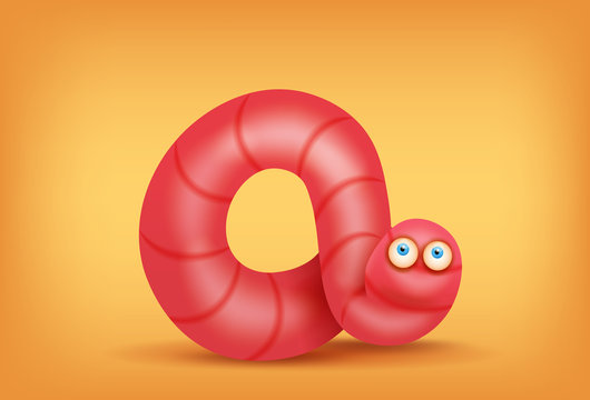 Pink earthworm funny insect character