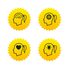 Head with brain icon.Female woman symbols.