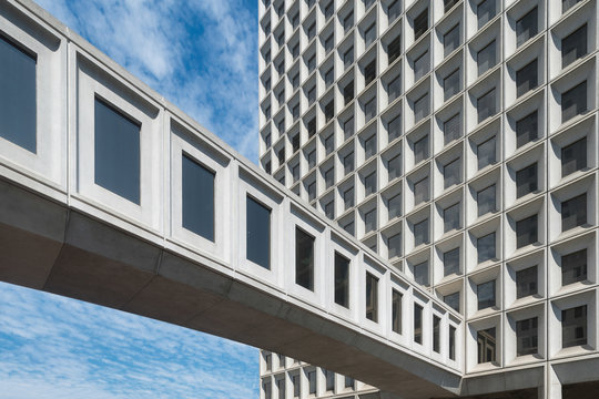 Elevated walkway connecting City Hall East with the main building in Los Angeles, California