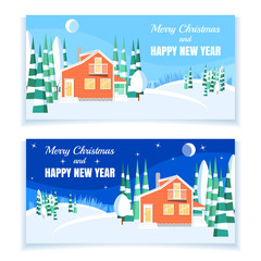 Winter horizontal landscape banner Flat style