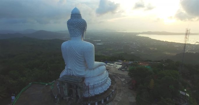 aerial view sunrise at Phuket's big Buddha sunrise at Chalong bay when you on the hill top of Big Buddha statue you can see surround Phuket island