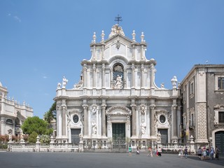 Obraz premium Piazza del Duomo in Catania with Cathedral of Santa Agatha in Catania in Sicily, Italy