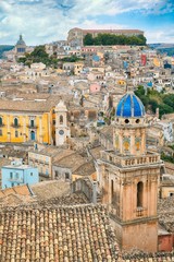 The cityscape of the town of Ragusa Ibla in Sicily in Italy