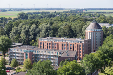 Apartment buildings in Emmeloord, Dutch city in a polder