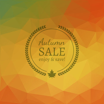Autumn Sale Vector Banner on Geometric Colorful Triangles Background.