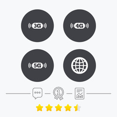 Mobile telecommunications icons. 3G, 4G and 5G.