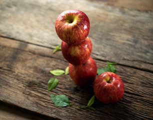 group of red apple view from above on wood table, red apple back