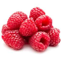 ripe raspberries isolated on white background close up