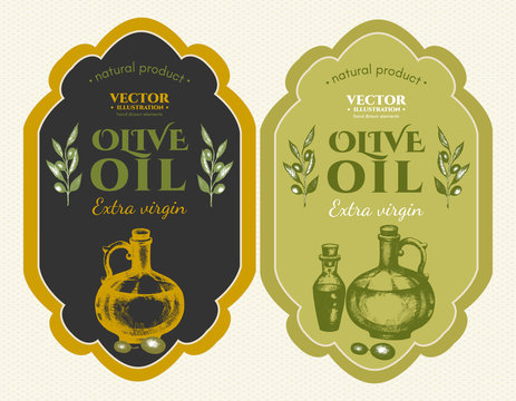 Labels olive oils hand drawn ink vintage vector