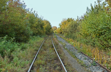 Obraz premium Two railways receding to the horizon. Railway tracks perspective