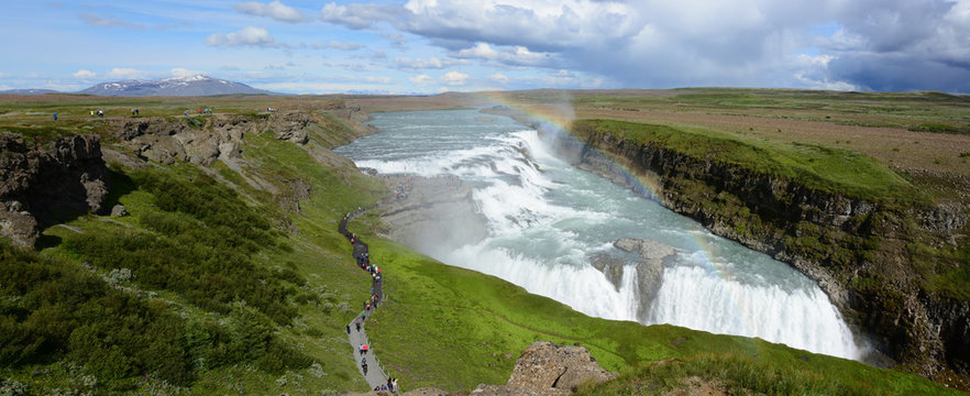 Gullfoss waterfall in Iceland with rainbow