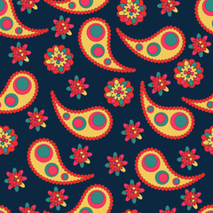 Seamless pattern based on traditional Asian elements Paisley. Vector template