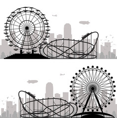 vector background of a city and amusement park with ferris wheel