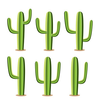 Vector Set Of Green Desert Cactuses