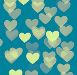 heart bokeh background, photo blurry objects, yellow on blue