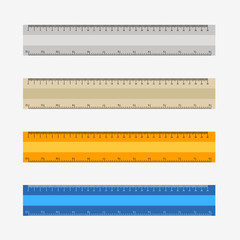colorful rulers, millimeters, centimeters and inches,