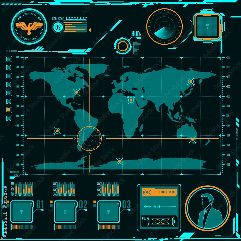 Wall mural HUD navigation map screen elements.