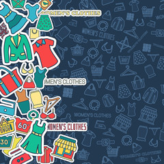 Fashion styles collection banners set, Many object purchased in the shop. Shopping  background concept. In flat thin lines outline style icons with shop label design illustration.