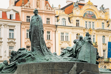 Jan Hus Memorial on the Old Town Square in Prague, Czech Republic