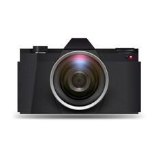 Camera with lens on white background. Vector illustration. Ready to use in your design