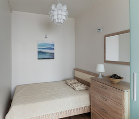 Beroom interior in small modern apartment in scandinavian style