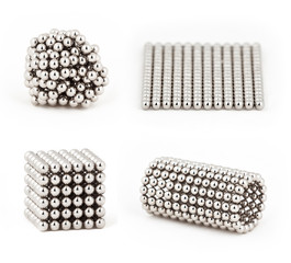 Composition from magnetic metal balls, from chaos to ideal shape