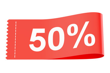 50% discount red clothing label, 3D rendering