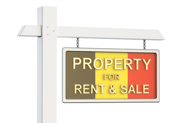 Property for sale and rent in Belgium concept. Real Estate Sign,