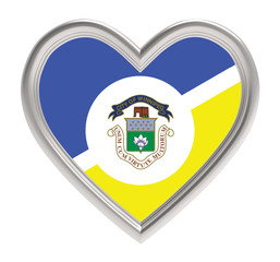 Winnipeg flag in silver heart isolated on white background. 3D illustration.