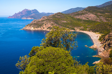 Naklejka premium Plage de Bussaglia, Porto, Corsica, France