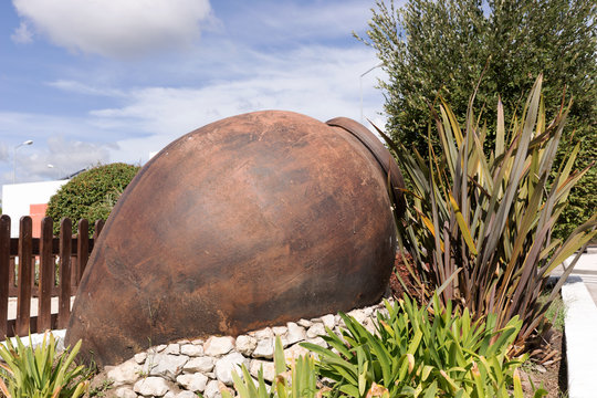 One Big Ancient Ceramic Pot In The Garden