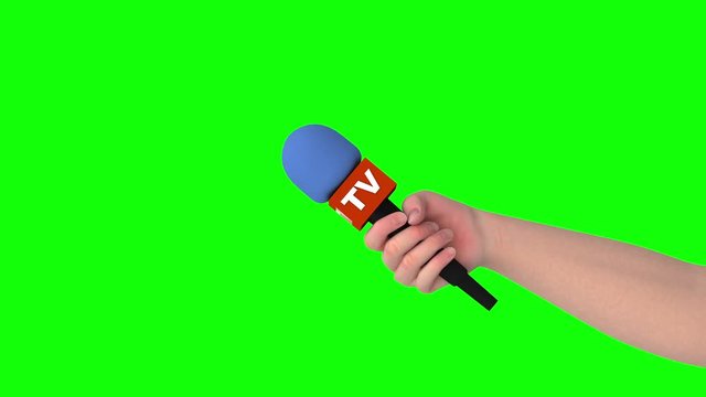 Hand with microphone, 3D animation, green screen