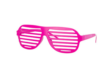 Hot pink 80's slot glasses isolated on white background 3/4 view