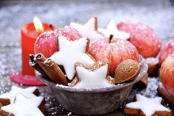 Zimtsterne und Äpfel - Grußkarte - Weihnachtsgebäck 