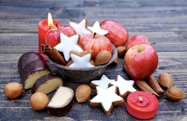 Zimtsterne und Äpfel - Grußkarte - Weihnachtsgebäck 