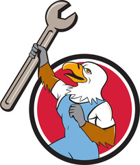 Bald Eagle Mechanic Spanner Circle Cartoon