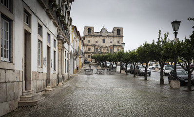 Naklejka na ściany i meble Republica square in Vila Viçosa town on a rainy day, Évora, Portugal
