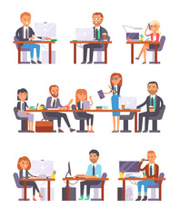 Office people at work vector set.