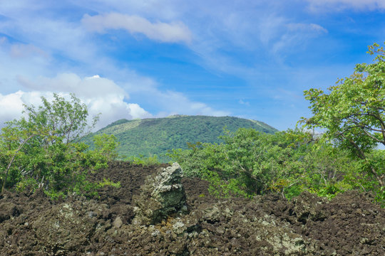 Masaya volcano view with blue sky