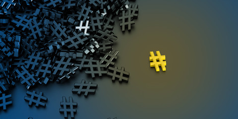 Infinite hashtags on a plane 3d render