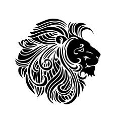 Black and white silhouette ornamental decorative lion