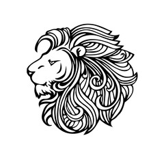 Black and white ornamental decorative lion in zentangle style.