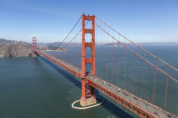 Aerial of the Golden Gate Bridge and Marin Headlands near San Fr