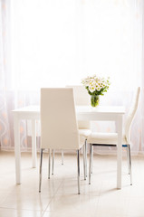 interior of new bright white home kitchen