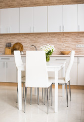 interior of new bright white home kitchen