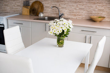 interior of new bright white home kitchen