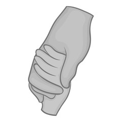 Hand holding baby hand icon in black monochrome style isolated on white background. Help symbol vector illustration