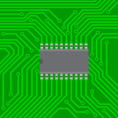 Abstract image electronic circuit board with green mask, with el