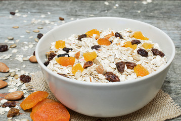 bowl of muesli with dry fruits and nuts