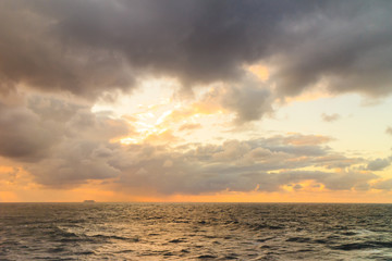seascape evening stormy sea horizon and sky.
